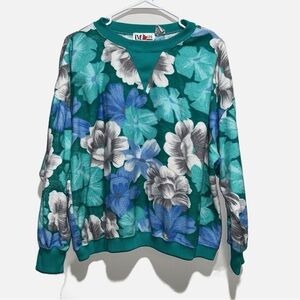 Vintage E.V.E LTD Floral Teal and Blue Oversized Sweater